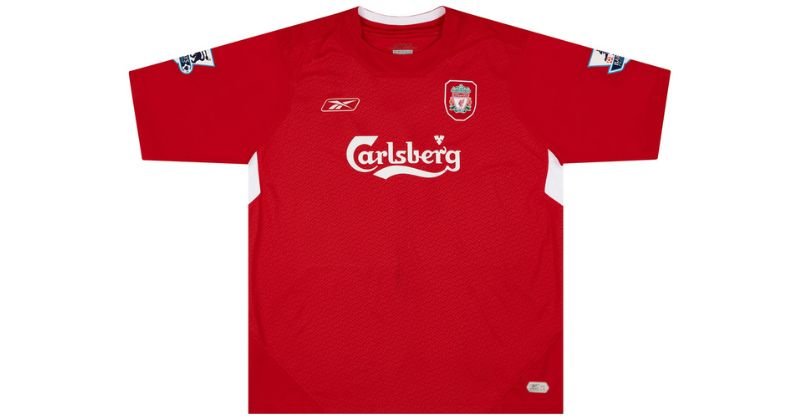 liverpool home shirt from 2004-06 in red reebok design with white vents